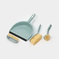 Щётки для уборки Доляна, 4 предмета: совок, 3 щётки, 30&times;21&times;12 см, голубые