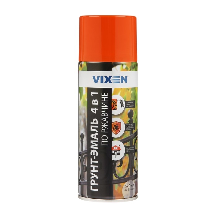 Грунт-эмаль по ржавчине 4 в 1 VIXEN, черный янтарь RAL 9005, аэрозоль 520 мл VX-519005 Грунт-эмаль по ржавчине 4 в 1 VIXEN, черный янтарь RAL 9005, аэрозоль 520 мл VX-519005