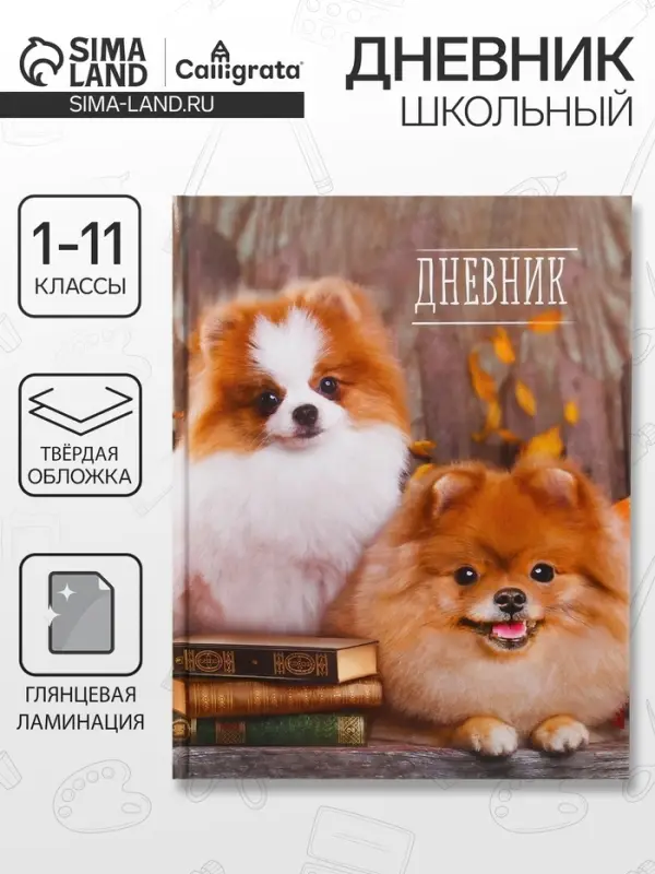 Дневник школьный для 1-11 классов, &laquo;Шпиц&raquo;, твёрдая обложка 7БЦ, глянцевая ламинация, 40 листов