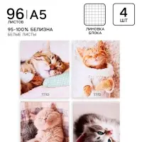 Тетради 4 штуки, 96 листов в клетку Calligrata &laquo;Котики&raquo;, обложка мелованный картон, блок офсет