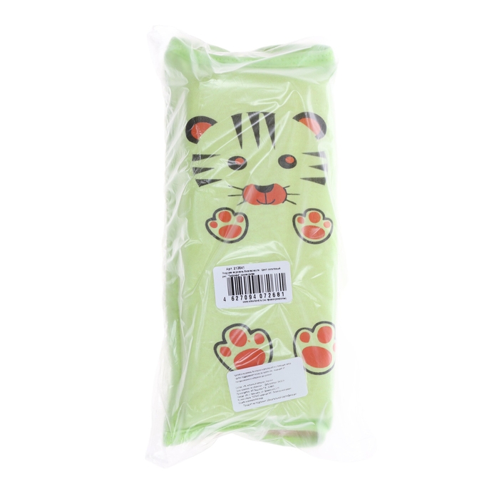 Подушка на ремень безопасности Подушка на ремень безопасности "Тигренок", салатовая с оранжевыми лапками