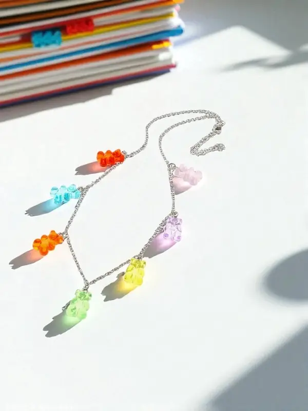 Колье &laquo;Мармеладный мишка&raquo;, компания, цветное в серебре, 50 см