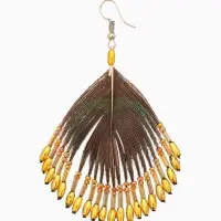 Серьги "Павлин" 5х8 см, цв. жёлтый Серьги "Павлин" 5х8 см, цв. жёлтый