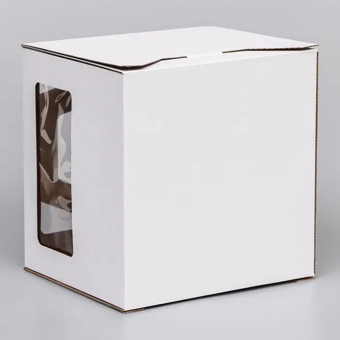 Коробка под торт 2 окна, с ручками, белая, + подложка 2.5 золото - белый, 24&times;24&times;20 см