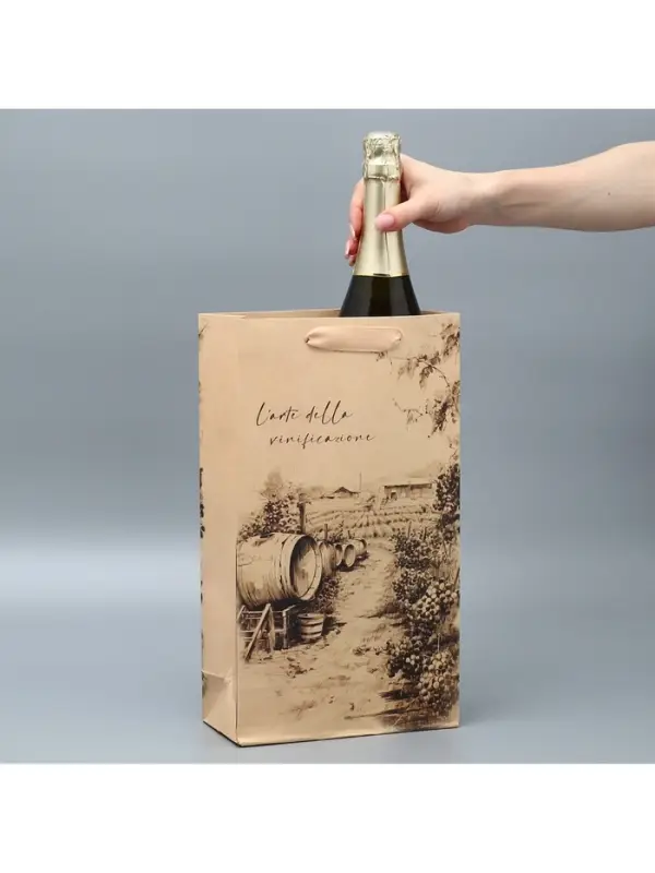 Пакет подарочный под две бутылки, упаковка, Winery, 35&times;20&times;9 см