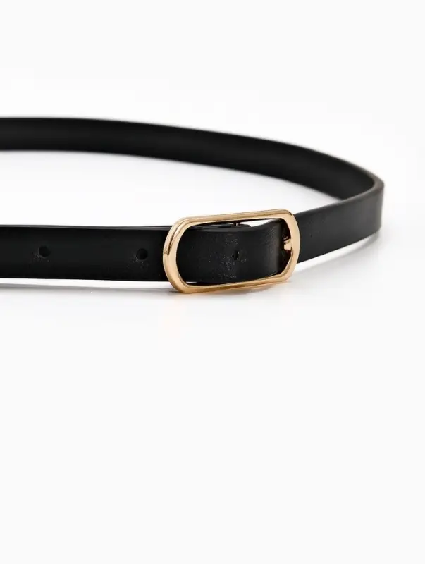 Ремень женский тонкий, 110&times;1.5 см, золотистая пряжка металл, чёрный