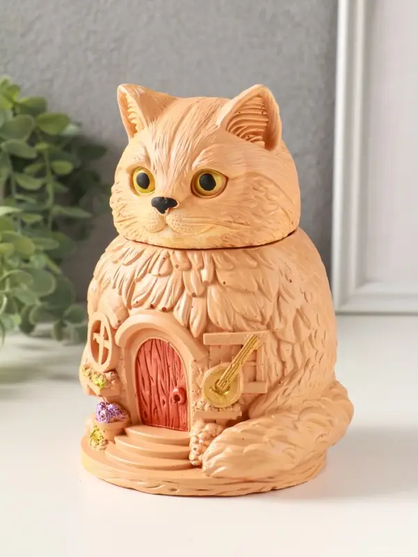 Шкатулка для украшений с крышкой «Кот Теремок», 15×10 см, гипс, рыжий Шкатулка для украшений с крышкой «Кот Теремок», 15×10 см, гипс, рыжий