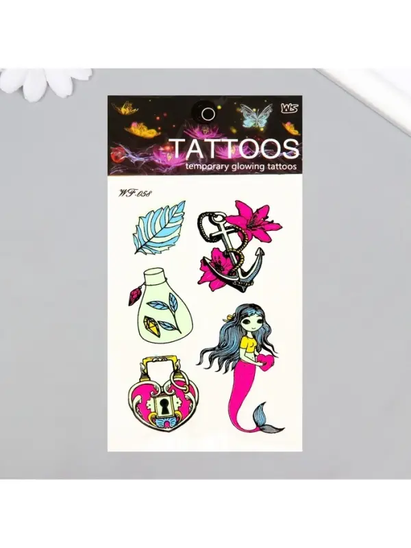 Переводные тату цветные «Любовь русалки», временные татуировки светящиеся, 14.3×7.5 см