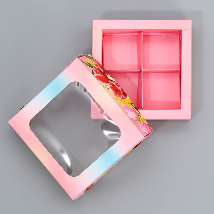 Коробка для конфет, кондитерская упаковка, 4 ячейки, «От всего сердца», 10.5 х 10.5 х 3.5 см Коробка для конфет, кондитерская упаковка, 4 ячейки, «От всего сердца», 10.5 х 10.5 х 3.5 см