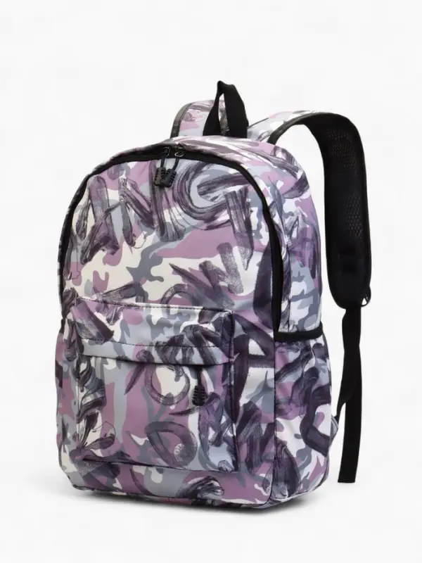 Рюкзак школьный на молнии, с карманами, с принтом, размер 30&times;13&times;42 см, сиреневый