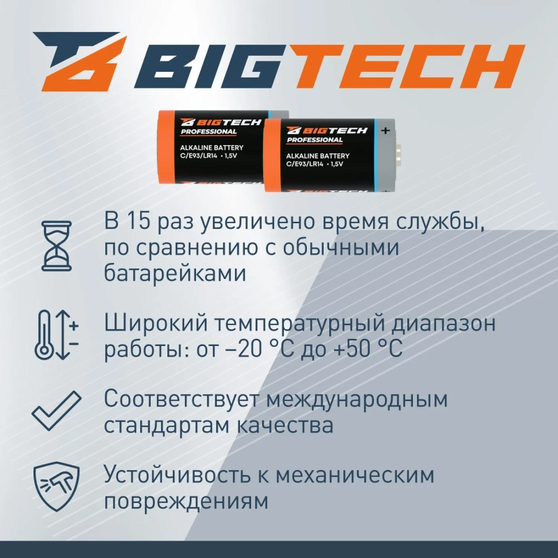 Батарейка BigTech Professional С/E93/LR14 бл/2шт