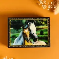 Шкатулка «Лошадь с жеребёнком», 10×14 см, лаковая миниатюра