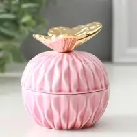 Шкатулка керамика "Золотой филин" розовая 8х8х12 см