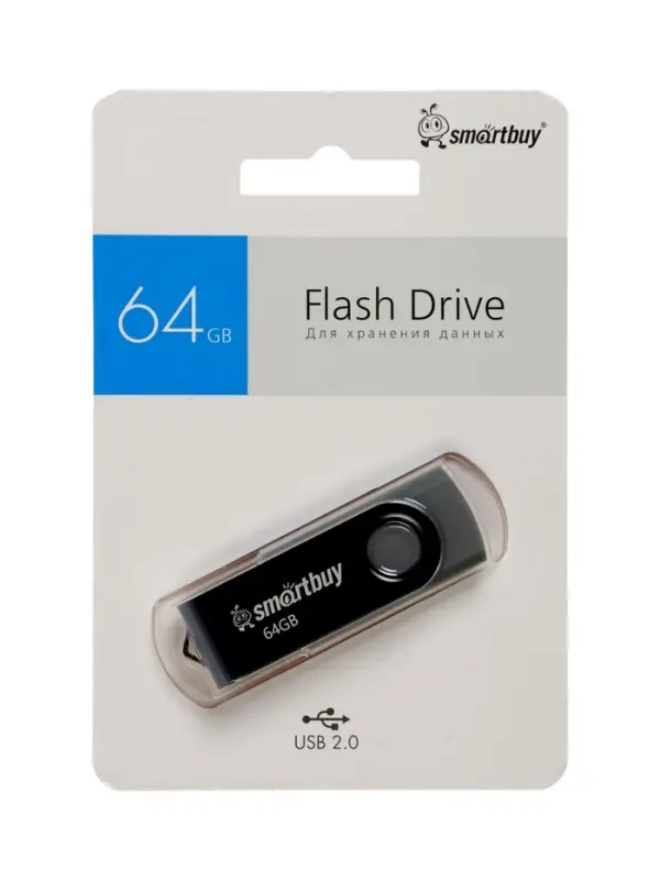 Флешка SmartBuy Twist, 64 Гб, USB 2.0, чтение до 15 Мб/с, запись до 12 Мб/с, серая