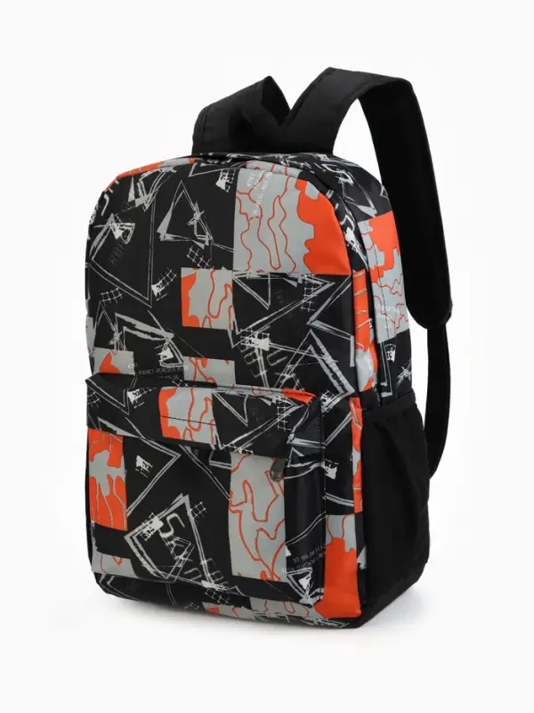 Рюкзак школьный на молнии, с карманами, с принтом, размер 30&times;13&times;42 см, чёрный/оранжевый