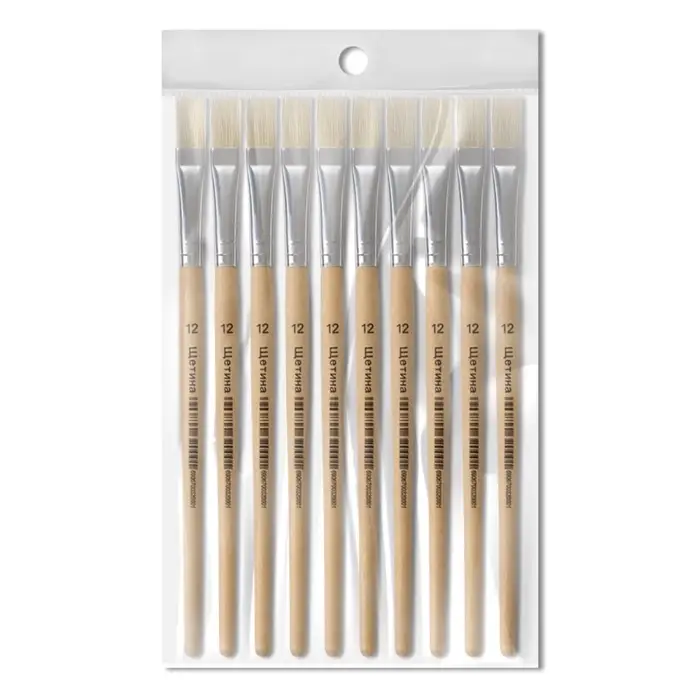 Кисть для рисования, щетина, № 12, плоская, деревянная ручка, международный размер