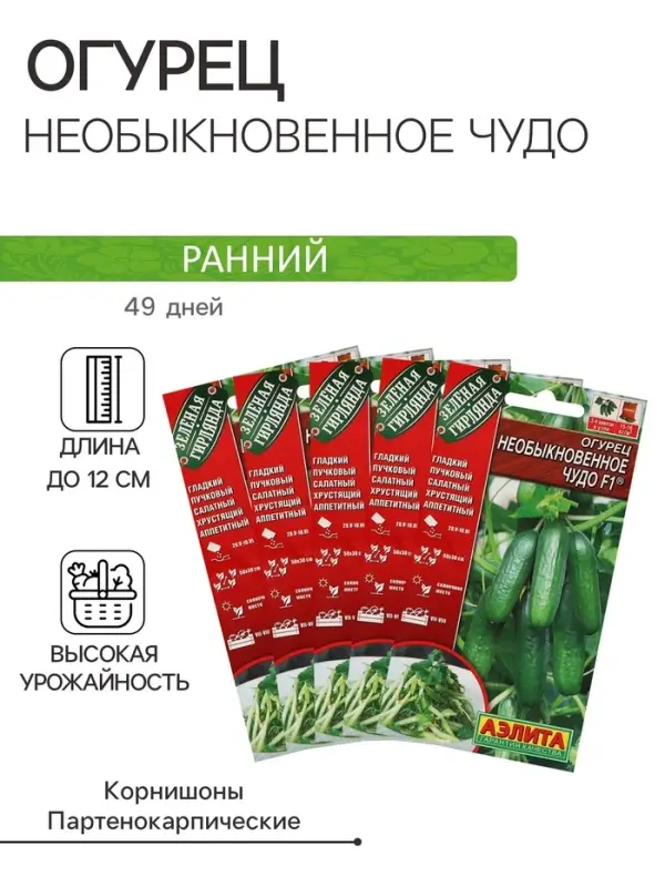Семена Огурец &laquo;Необыкновенное чудо&raquo; F1, раннеспелый, партенокарпический, набор 5 шт., &laquo;Мой выбор&raquo;