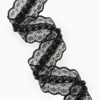Рюш кружевной, с бусинами, 40 мм, 4.5&plusmn;0.5 м, чёрный