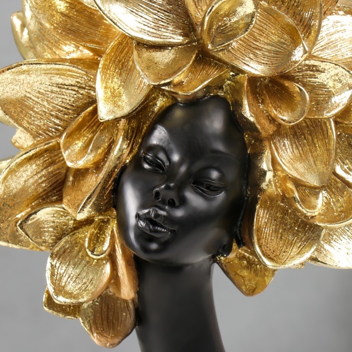 Сувенир полистоун бюст Сувенир полистоун бюст "Африканка с цветком на голове" черный с золотом 29х11х17 см
