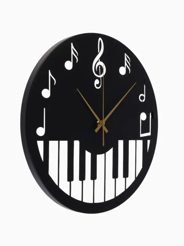 Часы настенные интерьерные &laquo;Пианино&raquo;, бесшумные, плавный ход, d=40 см, металл, чёрные