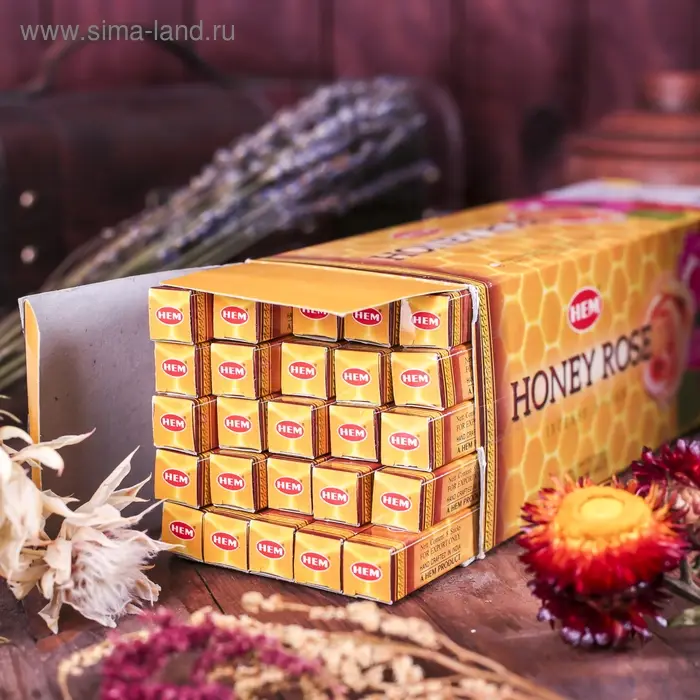 Благовония HEM, 8 палочек угольные, Мёд и роза
