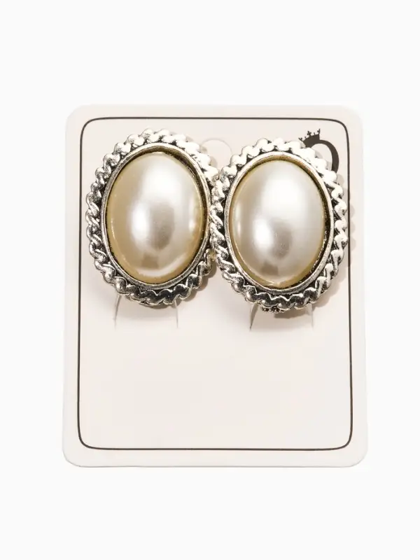 Клипсы Клипсы "Винтаж" овал жемчуга, цвет белый в чернёном серебре
