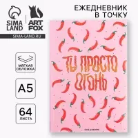 Ежедневник А5, 64 листа в точку, мягкая обложка «Ты просто огонь»