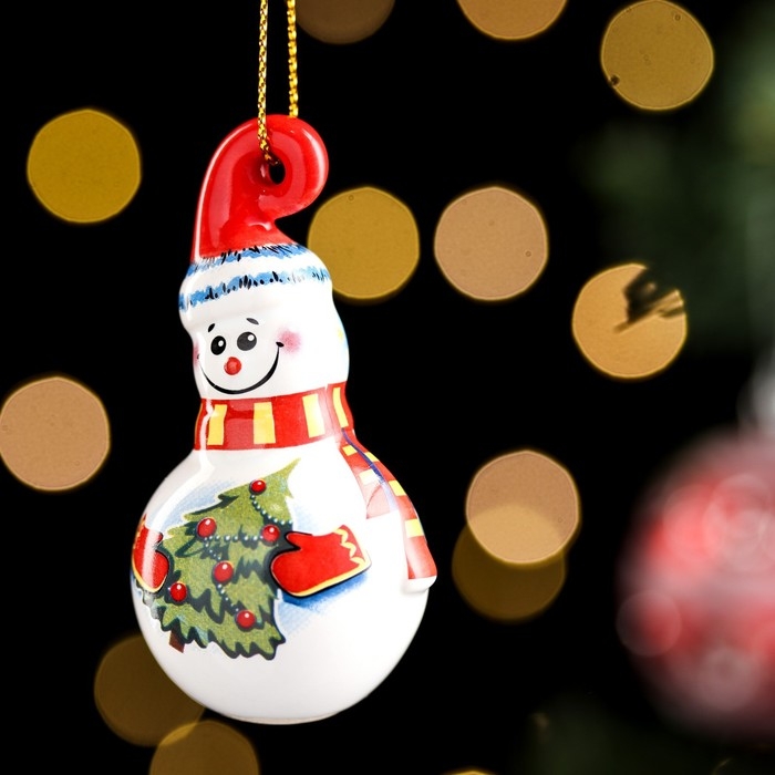 Ёлочная игрушка Ёлочная игрушка "Снеговик", 6см, керамика