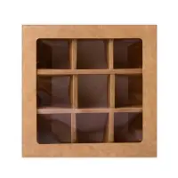 Коробка для 9 конфет, крафт, 13.5×13.5×3.2 см
