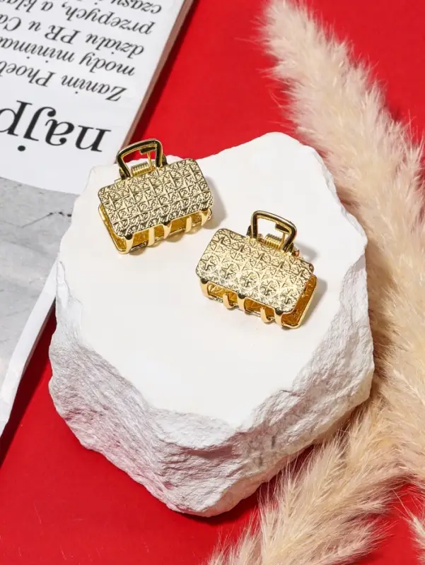 Крабики для волос QF &laquo;Либерти&raquo;, набор 2 шт., геометрия прямой, 2.5 см, золотистый