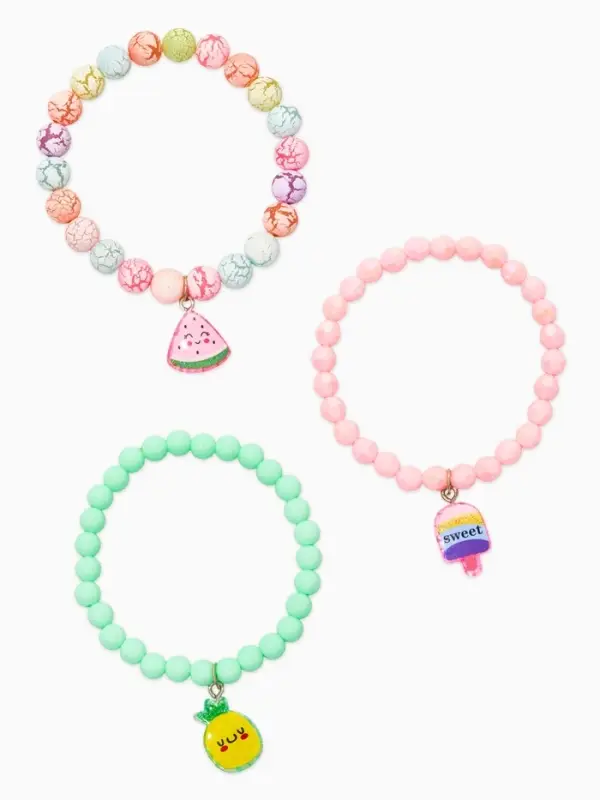 Браслет детский набор 3 шт. "Выбражулька" фрукты, бусины кракелюр, цвет МИКС