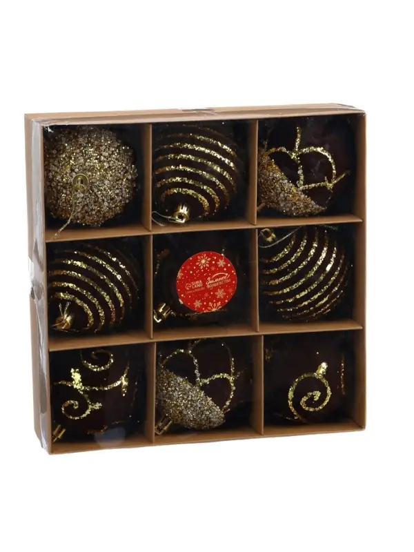 Ёлочные шары новогодние «Бархат. Фестиваль», набор 9 шт., d=8 см, завитки, коричневый