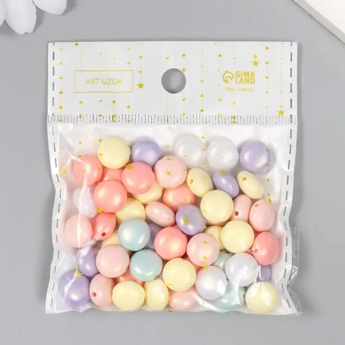 Бусины для творчества пластик "Сплюснутый шар. Пастель" перламутр набор 20 гр 0,6х1х1 см