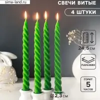 Набор свечей витых, 2.3&times;24.5 см, 5 ч, 50 г, 4 шт., т. зелёный, в подарочной коробке