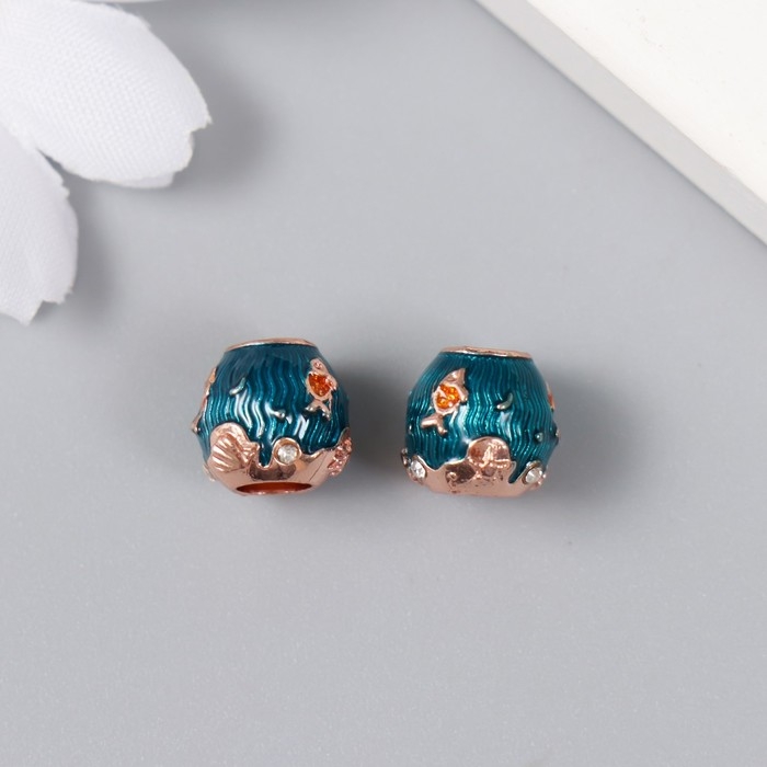 Бусина для творчества металл Бусина для творчества металл "Рыбка в море" золото, эмаль, стразы 0,9х1 см