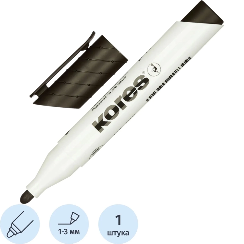 Маркер для белых досок KORES черный 3 мм круглый наконечник '20830