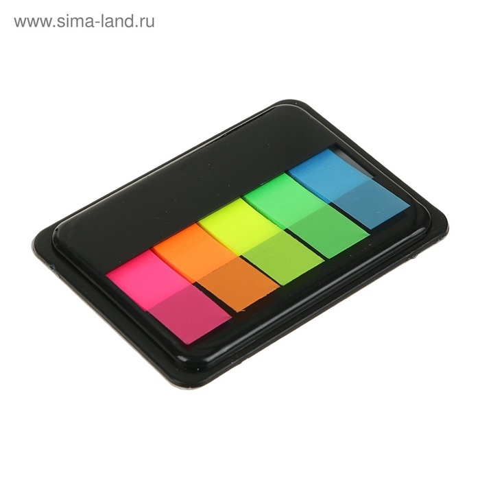 Блок-закладка с липким краем 45 мм х 12 мм, пластик, 5 цветов по 20 листов, флуоресцентные, Z-сложение, в диспенсере Блок-закладка с липким краем 45 мм х 12 мм, пластик, 5 цветов по 20 листов, флуоресцентные, Z-сложение, в диспенсере