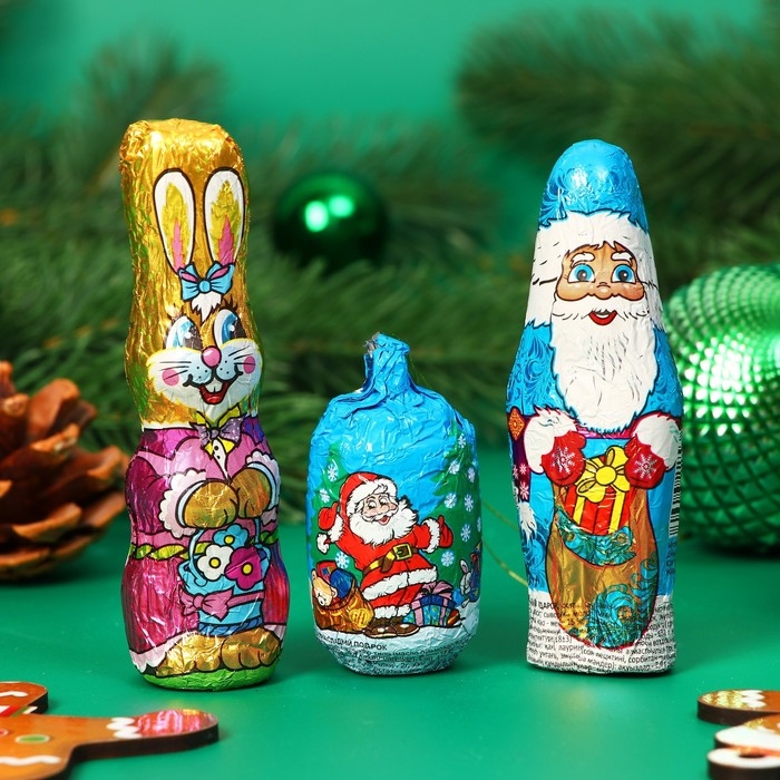 Новый год. Набор фигурного шоколада "Дед мороз и кролик", 51 г