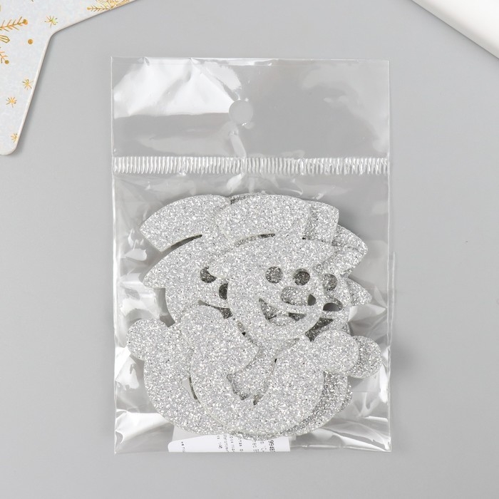 Декор Декор "Снеговик" серебро 4,5х6 см набор 5 шт фоам глиттер