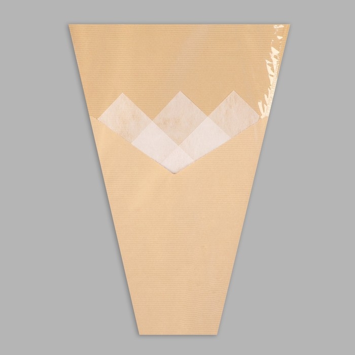 Пакет конус для цветов, крафт+ пленка,  30+11х42см±1см, натуральный Пакет конус для цветов, крафт+ пленка,  30+11х42см±1см, натуральный