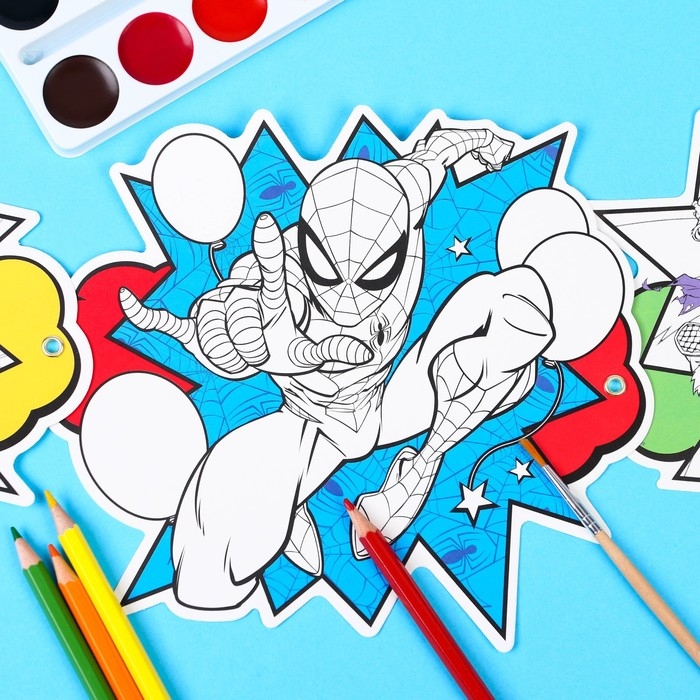 Гирлянда на люверсах с плакатом Гирлянда на люверсах с плакатом "С Днем Рождения", длина 304 см, Человек-паук