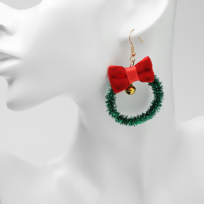 Новый год! Серьги «Новогодние» венок тонкий, цветные в золоте Новый год! Серьги «Новогодние» венок тонкий, цветные в золоте