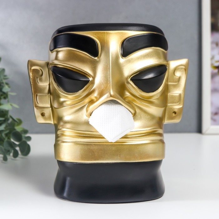 Сувенир полистоун салфетница  Сувенир полистоун салфетница "Абориген с острым носом" чёрно-золотой 19х12х20 см