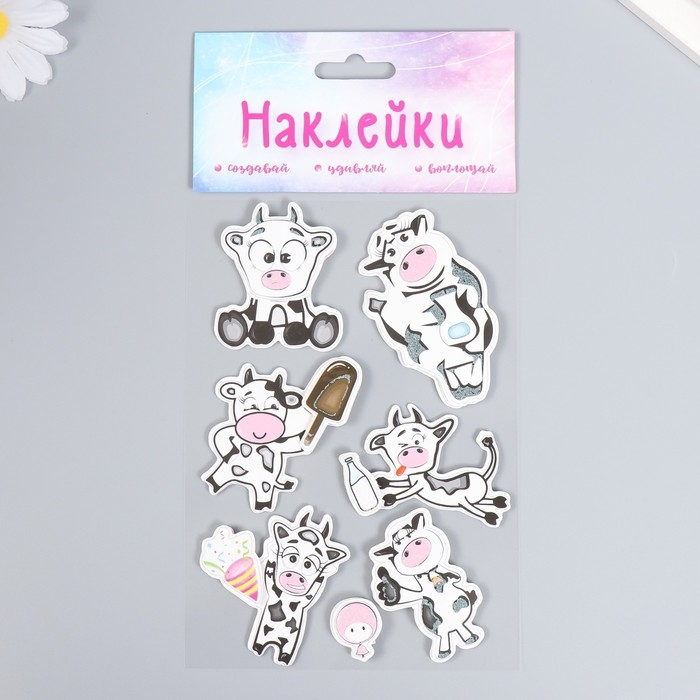 Наклейка картон 2 слоя Наклейка картон 2 слоя "Смешные коровки" 17х12 см
