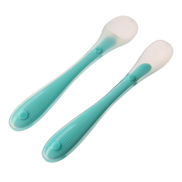 Набор силиконовых ложек для кормления, 2 шт., в контейнере, цвет бирюзовый Набор силиконовых ложек для кормления, 2 шт., в контейнере, цвет бирюзовый