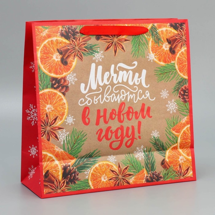 Пакет подарочный новогодний крафтовый квадратный «Мечты», 30 х 30 х 12 см, Новый год Пакет подарочный новогодний крафтовый квадратный «Мечты», 30 х 30 х 12 см, Новый год
