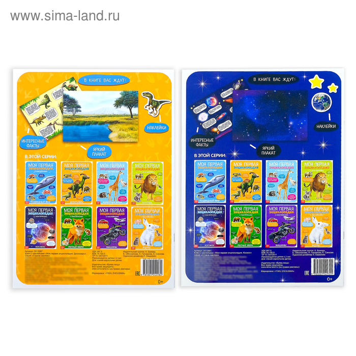 Наклейки «Энциклопедии о динозаврах и космосе», набор 2 шт. по 8 стр., формат А4 Наклейки «Энциклопедии о динозаврах и космосе», набор 2 шт. по 8 стр., формат А4