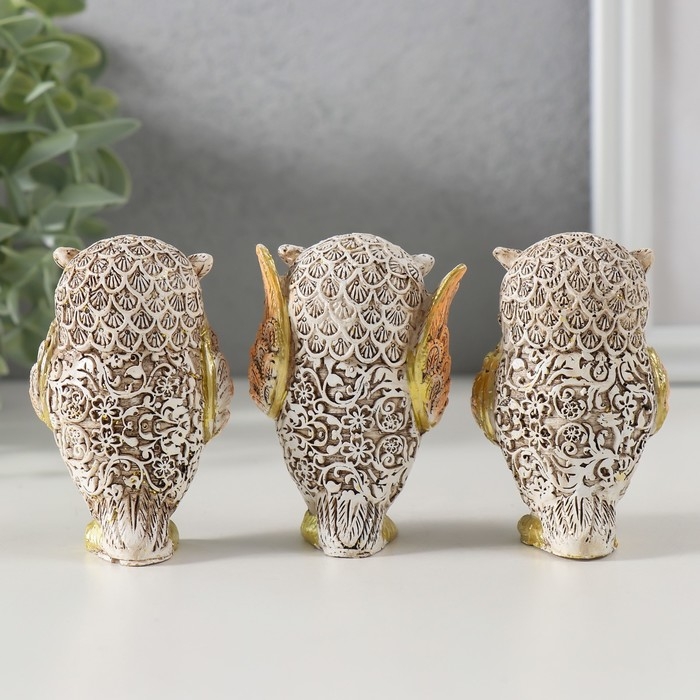 Сувенир полистоун Сувенир полистоун "Филин - не вижу, не слышу, не скажу" беж с золотом МИКС 7х4,5х3,5 см