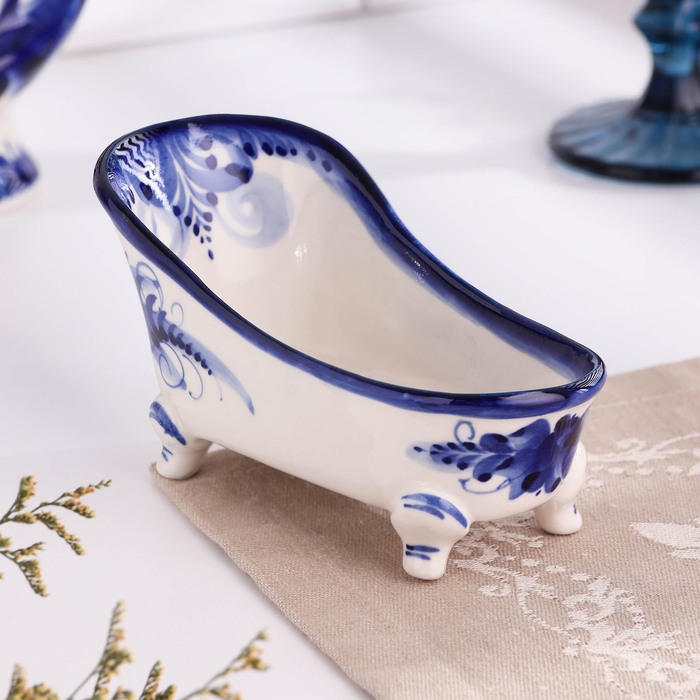Подставка для губки  Подставка для губки "Ванночка", гжель, фарфор, 150 мл, 7х15 см