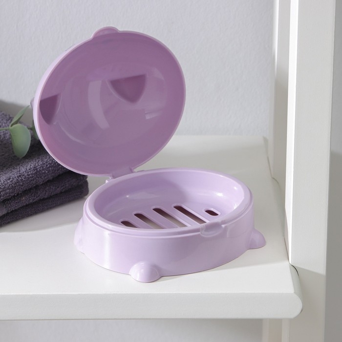 Мыльница с крышкой «Котейка», пластик, 11,5×11×8 см, цвет МИКС